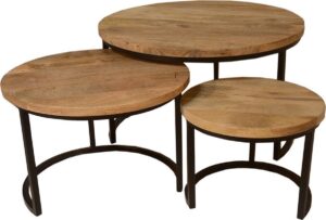 Capella salontafel industrieel set van 3 - Mangohout en staal - Drie tafels variërend in grootte