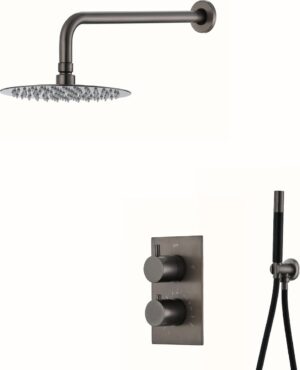 Ced'or complete inbouw regendouche 20cm met wandarm en staafhanddouche + slang in het zwart Verouderd ijzer