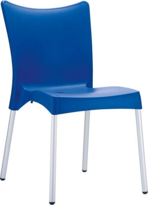 Clp Stapelbare stoel JULIETTE, XXL tuinstoel, bistrostoel, kunststofstoel, balkonstoel, buitenstoel, outdoor stoel, aluminium frame, Max 160kg, zitting van kunststof, - blauw,