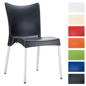 Clp Stapelbare stoel JULIETTE, XXL tuinstoel, bistrostoel, kunststofstoel, balkonstoel, buitenstoel, outdoor stoel, aluminium frame, Max 160kg, zitting van kunststof, - zwart,