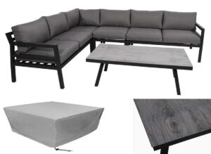 Complete Luxe Aluminium Hoekloungeset - Hoekbank met salontafel - complete 6 persoons loungeset met hoes