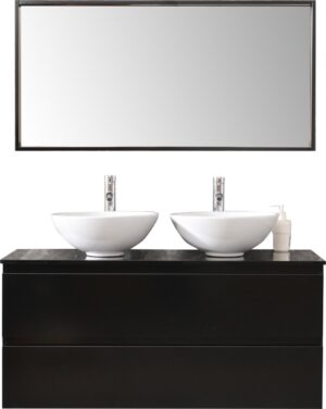 Excellent Wellness Badkamermeubel Type: D, 120 cm, kleur Mat Zwart , inclusief 2x keramiek Waskom en spiegel met zwarte rand