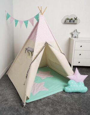 FUJL - Tipi Tent - Speeltent - Wigwam - kinder tipi - Set Little Stars Pink - Inclusief accessoires