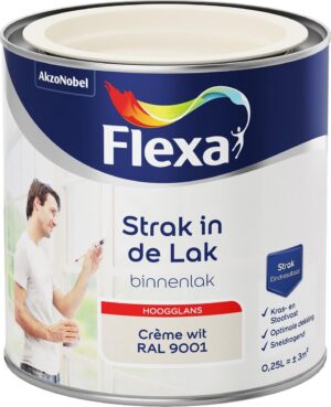 Flexa Strak in de Lak - Watergedragen - Hoogglans - crème wit RAL 9001 - 0,25 liter