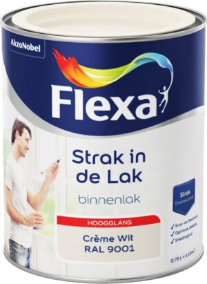Flexa Strak in de Lak - Watergedragen - Hoogglans - crème wit RAL 9001 - 0,75 liter