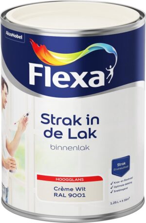 Flexa Strak in de Lak - Watergedragen - Hoogglans - crème wit RAL 9001 - 1,25 liter
