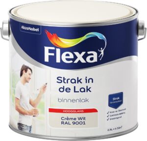 Flexa Strak in de Lak - Watergedragen - Hoogglans - crème wit RAL 9001 - 2,5 liter