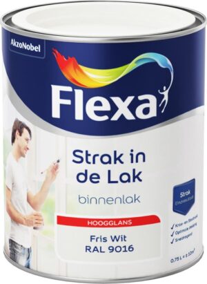 Flexa Strak in de Lak - Watergedragen - Hoogglans - fris wit RAL 9016 - 0,75 liter