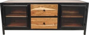 HSM Collection TV meubel Kingston - acacia/ijzer/glas