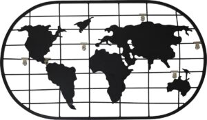 Housevitamin memorek ' wereldkaart ' - metalen rek / wandrek - zwart