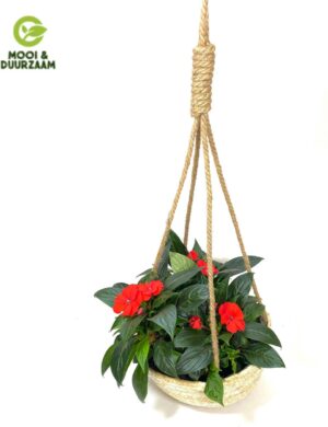 Lucy's Living Hangende bloempot aan touw - ø25x15 cm cm - binnen - buiten - luxe - accessoires - tuin - decoratie - bloemen - hangbloempot - exclusief plant