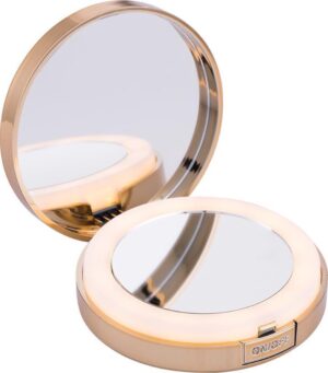 Make up Spiegel Visagie Vergrotend met LED Verlichting Opmaak Rond Klein - Inklapbaar - Goud Wit