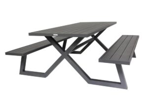 MaximaVida luxe aluminium picknicktafel Dex 200 cm antraciet met exclusieve omlijsting