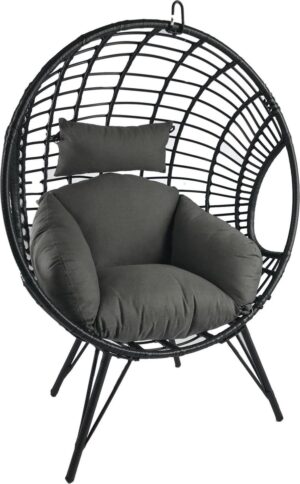 MaxxGarden Lounge stoel - tuinstoel op poten - ei-vormige hangstoel - grijs - met kussen - 132cm