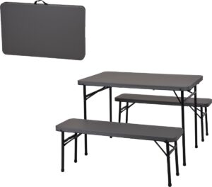 MaxxGarden Opvouwbare Picknicktafel - Biertafel met banken - Vouwtafel + 2 vouwbare zitbanken - Zwart - 105 cm