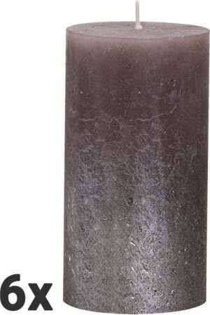 Metallic Rustieke stompkaars Fading champagne 130/68 Taupe / Zilver (6 stuks)