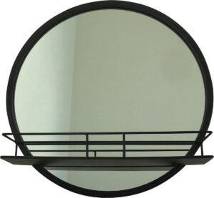 Parya Home - Ronde Metalen Spiegel - met Plank - Zwart