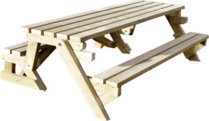 Picknicktafel en Bank 2 in 1 inklapbaar model Vuren hout 3-6 personen / Compleet gemonteerd afgeleverd!
