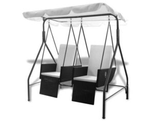 Poly rattan lig- en schommelstoel met twee zitjes (zwart)
