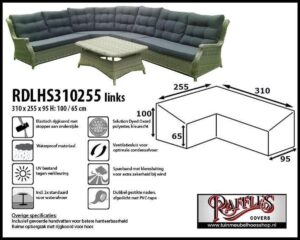 RDLHS310255links Beschermhoes voor loungeset, hoge rugleuning 310 x 255 x 95 H: 100 / 65 cm taupe
