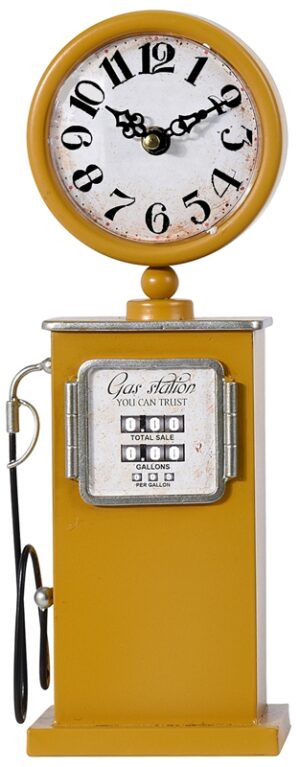 Retro tafelklok Benzinepomp - 35cm - geel