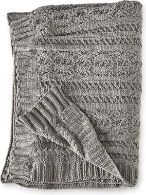 Riviera Maison - Harrison Cable Knit Throw - light grey - 170x130 - plaid