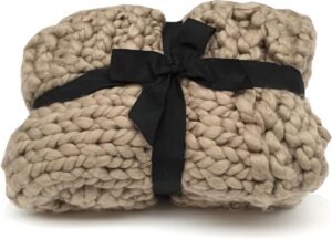 Rocaflor plaid beige large knit wol/acryl grof gebreid 125 x 150 cm