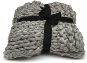 Rocaflor plaid licht grijs large knit 100% wol grofgebreid 125 x 150 cm