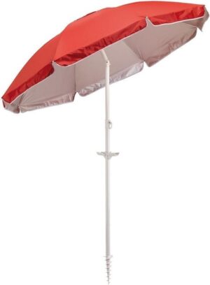 Rode strand parasol met grondboor 156 cm - Verstelbaar - Zonbescherming - Voordelige parasols