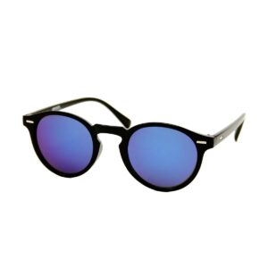 Ronde Retro Zonnebril Zwart - Blauw Paars Spiegel Glas - UV 400