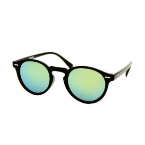 Ronde Retro Zonnebril Zwart - Geel Groen Spiegel Glas - UV 400