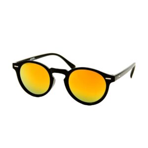 Ronde Retro Zonnebril Zwart - Rood Geel Spiegel Glas - UV 400