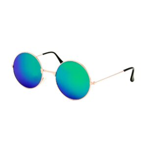 Ronde Zonnebril Metaal Goud - Groen Blauw Spiegel Glas - UV 400