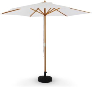 Ronde houten parasol Ø300cm, centrale houten mast, handmatig openingssysteem, katrol