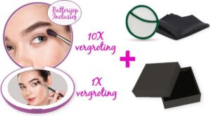 Rosé Make Up Spiegel + Bamboo Wattenschijfjes + Reinigingsdoekje - Led Verlichting - 10 X Vergroting - Spiegel met Led Verlichting - Spiegel Rond - Compact Makeup Spiegel - Cosmetica - Incl. batterijen