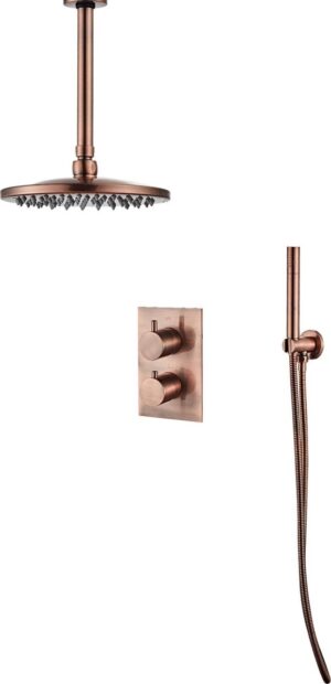 Saniclear Copper inbouw regendouche met plafondarm en 30cm hoofddouche geborsteld koper