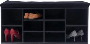 Schoenenkast hal bankje gang - schoenenrek - met zitkussen - zwart