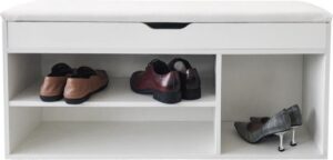 Schoenenkast hal bankje met opbergruimte - schoenenrek - met zitkussen wit
