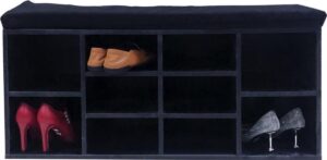 Schoenenkast hal bankje - open schoenenrek - met zitkussen zwart