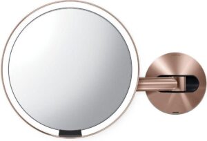 Simplehuman Spiegel Sensor met Wandbevestiging USB - Ø 20 cm - Rosé Goud