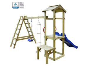 Speelhuis met glijbaan, ladders en schommel 286x228x218 cm hout