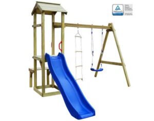 Speelhuis met glijbaan, schommel en ladder 238x228x218 cm hout