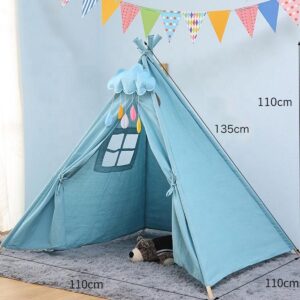 Speeltent Tipi Tent Wigwam voor Kinderen - met Mat en Vlaggetjes - 135x110 cm - Blauw