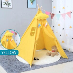 Speeltent Tipi Tent Wigwam voor Kinderen - met Mat en Vlaggetjes - 135x110 cm - Geel