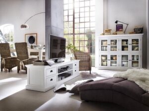 TV-meubel Wittevilla 180cm wit met 4 lades en open vakken