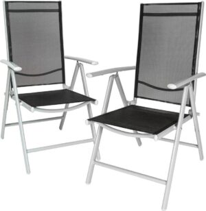 TecTake - 2x aluminium tuinstoel / tuin stoel zilver - zwart 401631