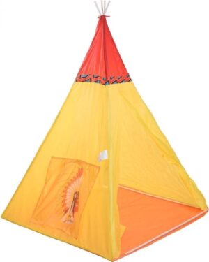 Tipi speeltent Indiaan geel/rood 135 cm - Wigwam/Indianentent - Speeltentjes - Speelgoed voor kinderen/jongens/meisjes