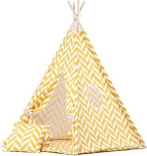 Tipi tent / Speeltent Kinderkamer Herringbone Okergeel - Speeltent voor Kinderen - Kindertent - Indianentent - Wigwam 100x100x120cm