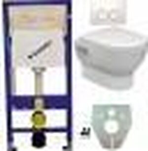 Toiletset Hangend 100-2 Geberit UP100 Inbouwreservoir Glans Wit Wandcloset Softclose Toiletbril Delta-21 Bedieningsplaat Wit