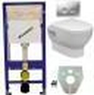 Toiletset Hangend 100-3 Geberit UP100 Inbouwreservoir Glans Wit Wandcloset Softclose Toiletbril Delta-21 Bedieningsplaat Mat Chroom